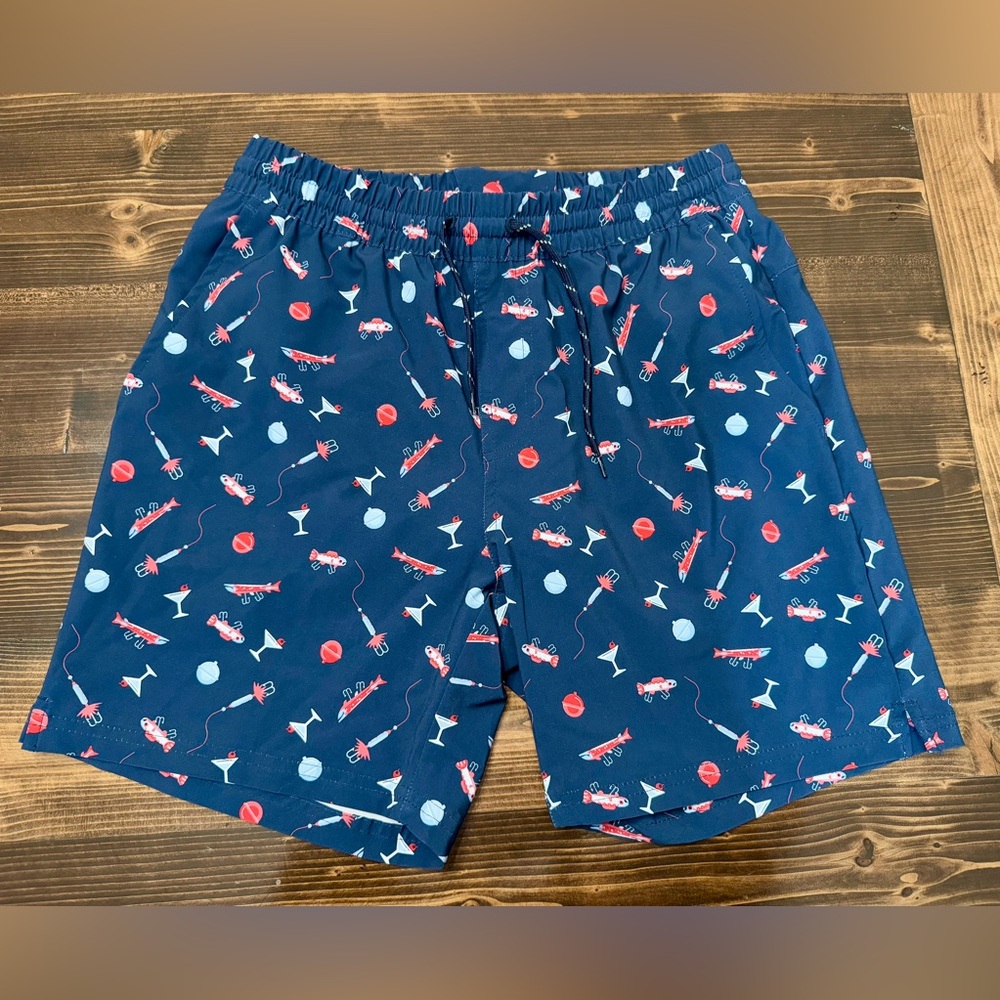 Columbia‎ PFG Navy Fishing Lure  Patterned Swim Trunks Size S EUC